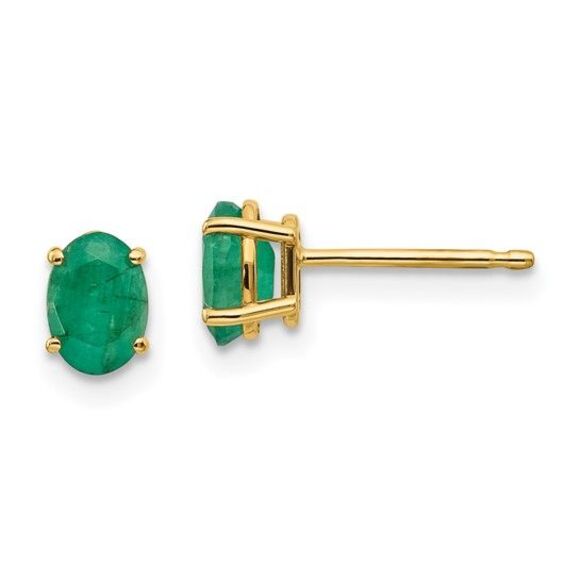 Kazi Luxury Elegant 14k Yellow Gold Emerald Earrings May Birthstone Beauty